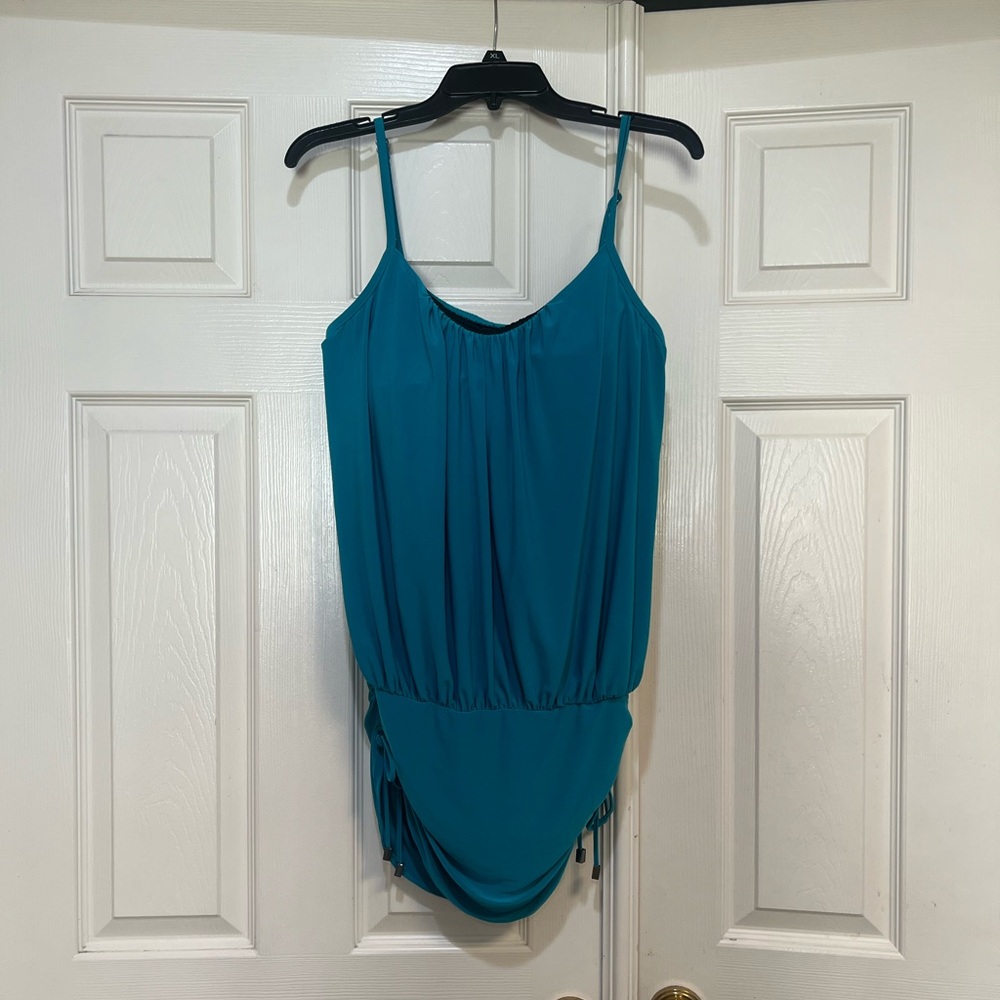 Magicsuit by Miraclesuit Teal Shelly Ruched Blouson One‎ Piece Swimsuit size 14